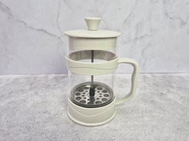 Cafetera vidrio prensa francesa plastico blanca 